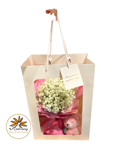 TÚI XÁCH QUÀ TẶNG HOA BIBI + GẤU HỒNG XINH XẮN